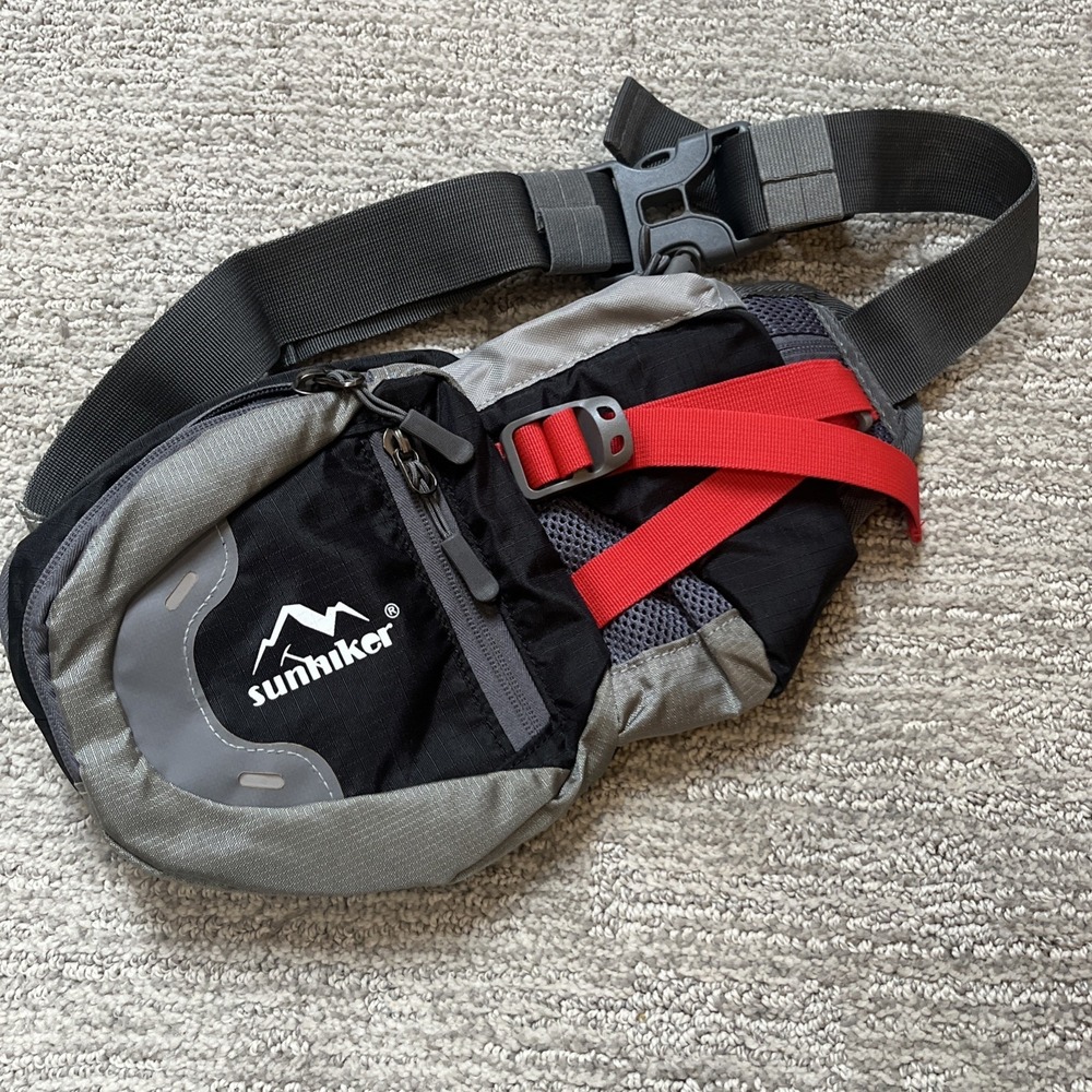 Sunhiker Fanny Pack Waist Pack Grey/Red/Blk Multi Pockets Hiking Walking Running